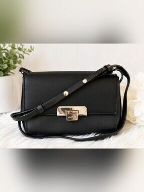 ALDO Black Crossbody Bag Gold Push Lock Small Shoulder Purse